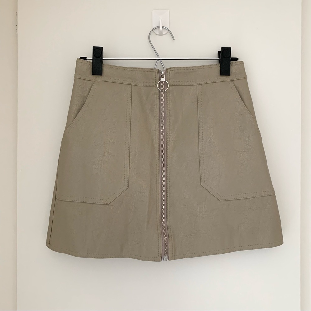 Vegan Leather Zip Up Mini Skirt with Pockets